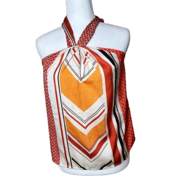 BANANA REPUBLIC Mixed Print Silky Satin Halter Top Size Small Petite - Picture 1 of 9